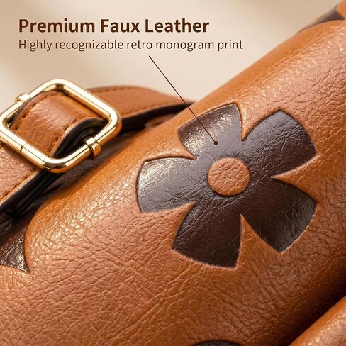 [GAKORRIO] Women's Retro Monogram Crossbody Bag Premium Vegan Leather Shoulder Handbag with Drawstring, Classic Vintage Top-Handle Satchel Tote Purse for Daily Work Travel (12.6" L x 7" W x 11.4" H) in Kuwait