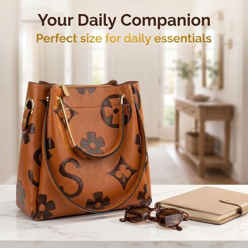 [GAKORRIO] Women's Retro Monogram Crossbody Bag Premium Vegan Leather Shoulder Handbag with Drawstring, Classic Vintage Top-Handle Satchel Tote Purse for Daily Work Travel (12.6" L x 7" W x 11.4" H) in Kuwait