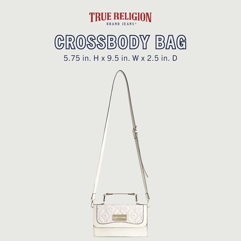 True Religion Women's Crossbody Bag, Mini Adjustable Shoulder Handbag Flap Purse with Studded Design, White in Kuwait
