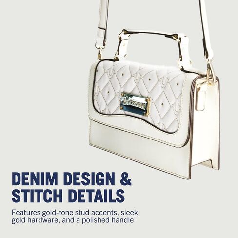 True Religion Women's Crossbody Bag, Mini Adjustable Shoulder Handbag Flap Purse with Studded Design, White in Kuwait