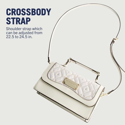 True Religion Women's Crossbody Bag, Mini Adjustable Shoulder Handbag Flap Purse with Studded Design, White in Kuwait