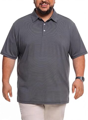 Cozople Big & Tall Men's Striped Polo Shirt - Moisture Wicking, Quick Dry Short Sleeve Polo for Work, Golf & Casual, L-5XL in Kuwait