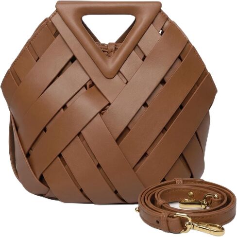 Womens Genuine Vegan Leather Woven Crossbody Bags 2026 - Fashion Shoulder Satchel Clutch Purse for Ladies, Top Handle Hobo Handbag, Detachable Strap Retro Tote,Casual Daily Use （Brown） in Saudi Arabia