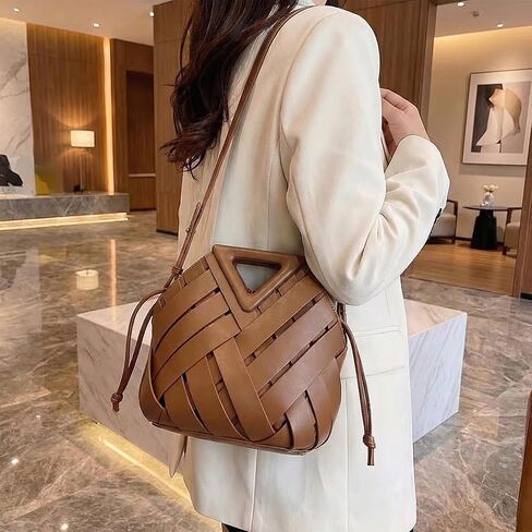 Womens Genuine Vegan Leather Woven Crossbody Bags 2026 - Fashion Shoulder Satchel Clutch Purse for Ladies, Top Handle Hobo Handbag, Detachable Strap Retro Tote,Casual Daily Use （Brown） in Saudi Arabia