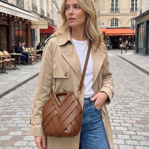 Womens Genuine Vegan Leather Woven Crossbody Bags 2026 - Fashion Shoulder Satchel Clutch Purse for Ladies, Top Handle Hobo Handbag, Detachable Strap Retro Tote,Casual Daily Use （Brown） in Saudi Arabia