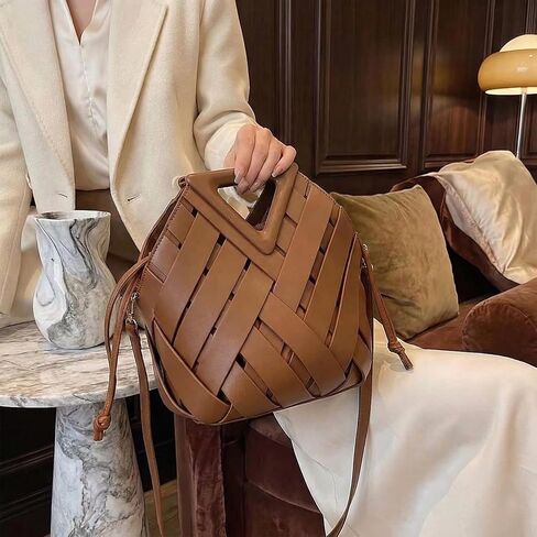 Womens Genuine Vegan Leather Woven Crossbody Bags 2026 - Fashion Shoulder Satchel Clutch Purse for Ladies, Top Handle Hobo Handbag, Detachable Strap Retro Tote,Casual Daily Use （Brown） in Saudi Arabia