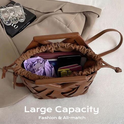 Womens Genuine Vegan Leather Woven Crossbody Bags 2026 - Fashion Shoulder Satchel Clutch Purse for Ladies, Top Handle Hobo Handbag, Detachable Strap Retro Tote,Casual Daily Use （Brown） in Saudi Arabia