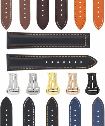 Ewatchparts 18-19-20-22-24mm Leather Watch Band Strap Smooth With Deployment Clasp Compatible With Omega Seamaster Speedmaster in Kuwait