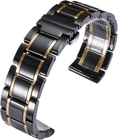 Quick-Release Ceramic Stainless Steel Watch Band Universal for Men and Women,Black gold-14mm in Saudi Arabia