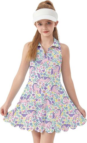 Girls Tennis Dress Golf Outfit 5-14 Years Sleeveless Polo Racerback School Sports Workout Athletic with Shorts Pockets in Saudi Arabia