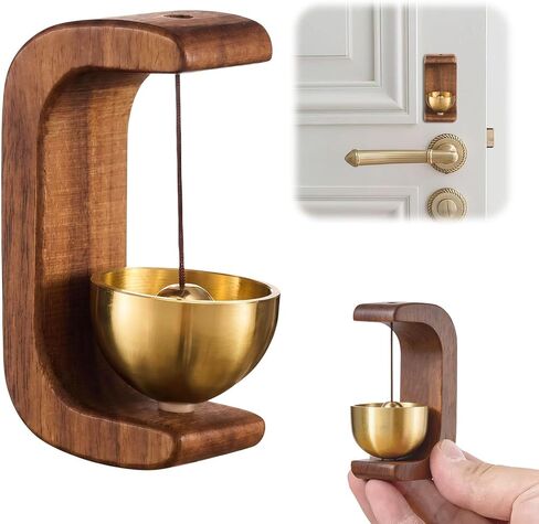 Magnetic Door Chime Brass Bell for Door Opening - Solid Wood Shopkeepers Bell - Easy Install Decorative Doorbell for Home, Store, Fridge - Pleasant Sound Entrance Alert & Unique Gift in Kuwait