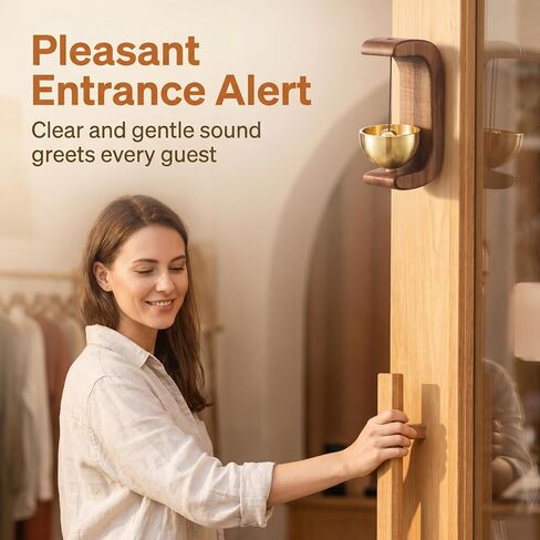 Magnetic Door Chime Brass Bell for Door Opening - Solid Wood Shopkeepers Bell - Easy Install Decorative Doorbell for Home, Store, Fridge - Pleasant Sound Entrance Alert & Unique Gift in Kuwait