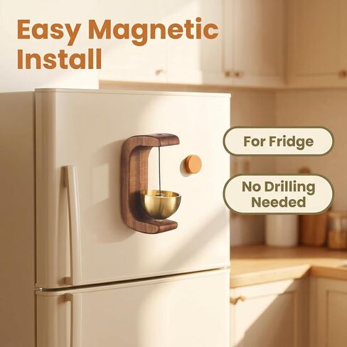 Magnetic Door Chime Brass Bell for Door Opening - Solid Wood Shopkeepers Bell - Easy Install Decorative Doorbell for Home, Store, Fridge - Pleasant Sound Entrance Alert & Unique Gift in Kuwait