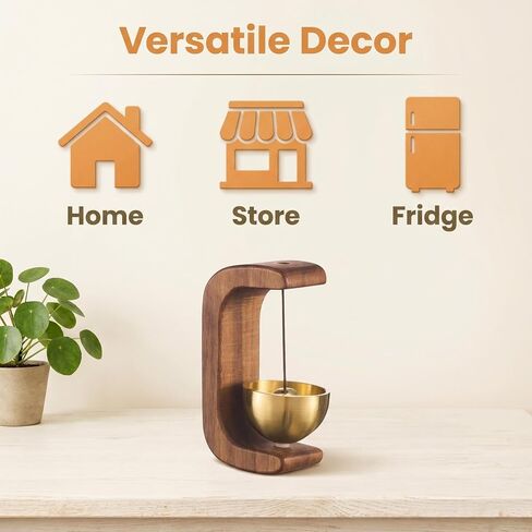 Magnetic Door Chime Brass Bell for Door Opening - Solid Wood Shopkeepers Bell - Easy Install Decorative Doorbell for Home, Store, Fridge - Pleasant Sound Entrance Alert & Unique Gift in Kuwait