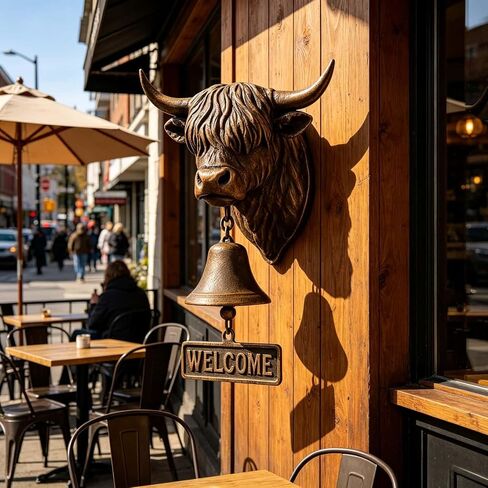 Highland Cow Welcome Bell, Handmade Highland Cows Doorbell with Welcome Sign,3D Vintage Rustic Wall Mounted Home Décor for Porch,Front Door,Garden,Entry,Outdoor,Cow Lover Gifts in Saudi Arabia