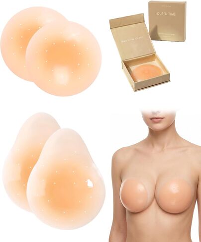 2 Pairs Reusable Nipple Covers for Women, Invisible Silicone Pasties with Lift (Nude Round & Teardrop) Ultra Thin Seamless Waterproof Breathable Sticky in Saudi Arabia