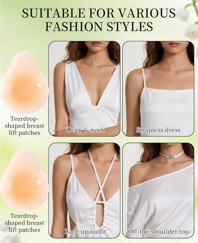 2 Pairs Reusable Nipple Covers for Women, Invisible Silicone Pasties with Lift (Nude Round & Teardrop) Ultra Thin Seamless Waterproof Breathable Sticky in Saudi Arabia