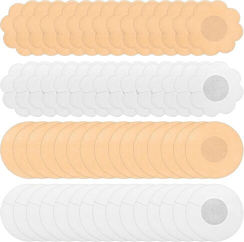 Sibba Nipple Covers for Women 60 Pcs Disposable Invisible Breast Petals Round Lace Pasties Non-Woven Adhesive Bra Tape Beige Nude Sticky Boob Covers for Backless Dresses Summer in Kuwait