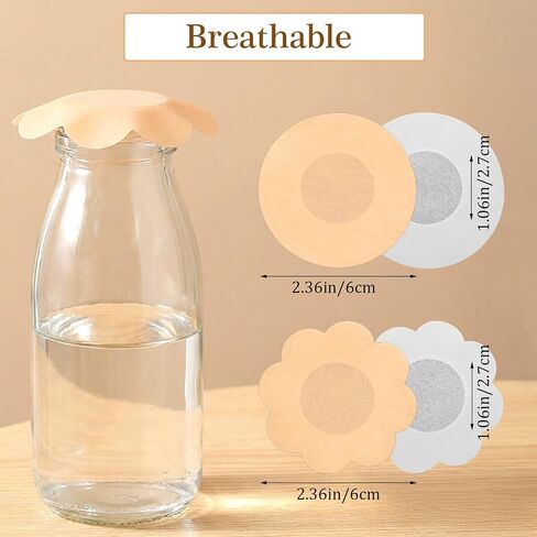 Sibba Nipple Covers for Women 60 Pcs Disposable Invisible Breast Petals Round Lace Pasties Non-Woven Adhesive Bra Tape Beige Nude Sticky Boob Covers for Backless Dresses Summer in Kuwait