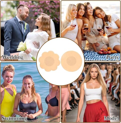 Sibba Nipple Covers for Women 60 Pcs Disposable Invisible Breast Petals Round Lace Pasties Non-Woven Adhesive Bra Tape Beige Nude Sticky Boob Covers for Backless Dresses Summer in Kuwait