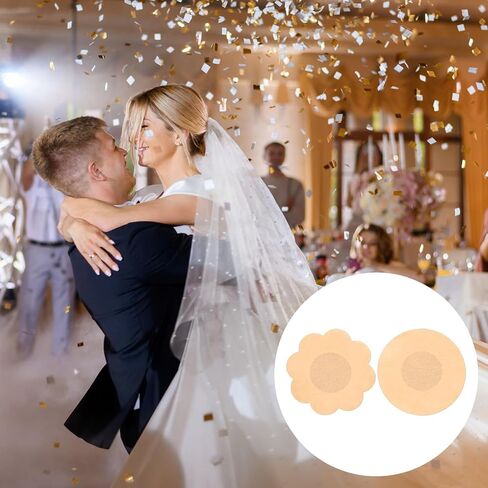 Sibba Nipple Covers for Women 60 Pcs Disposable Invisible Breast Petals Round Lace Pasties Non-Woven Adhesive Bra Tape Beige Nude Sticky Boob Covers for Backless Dresses Summer in Kuwait