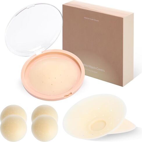 Pasties Nipple Covers for Women Reusable Invisible Seamless Adhesive Silicone Breast Petals with Travel Box（2Pairs） in Kuwait