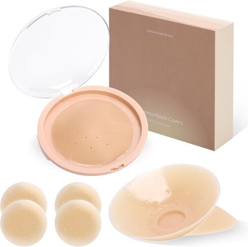Pasties Nipple Covers for Women Reusable Invisible Seamless Adhesive Silicone Breast Petals with Travel Box（2Pairs） in Kuwait