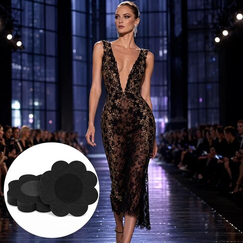 Black Nipple Covers, 100Pcs Disposable Nipple Cover Stickers for Women, Adhesive Fabric Breast Cover, Invisible Women Pasties Sticker for Dress, Summer, Swimming, Party (6cm) in Kuwait