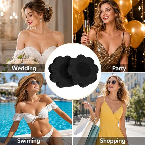 Black Nipple Covers, 100Pcs Disposable Nipple Cover Stickers for Women, Adhesive Fabric Breast Cover, Invisible Women Pasties Sticker for Dress, Summer, Swimming, Party (6cm) in Kuwait