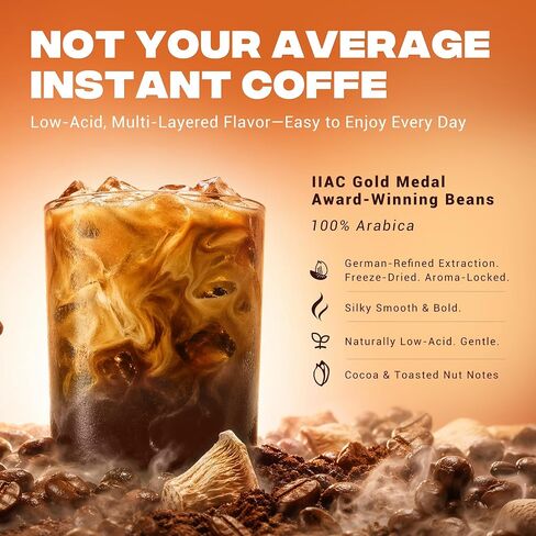 Mushroom Coffee with 9 Adaptogenic Mushrooms, Collagen, Lion’s Mane, KSM-66 Ashwagandha & L-Theanine, Smooth Low-Acidity Instant Coffee for Focus Energy Digestion Immunity, No Bitter Taste, 30 Sticks in Kuwait