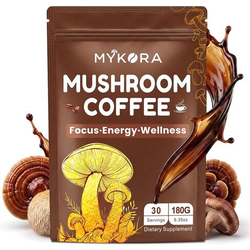 Mushroom Coffee, 2000mg Organic Instant Coffee with 6 Adaptogenic Mushrooms (Lion’s Mane & Turkey Tail), with MCT Oil & Coconut, for Focus, Energy, Digestion & Immune Support, 30 Servings in Saudi Arabia