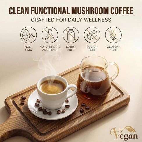 Mushroom Coffee, 2000mg Organic Instant Coffee with 6 Adaptogenic Mushrooms (Lion’s Mane & Turkey Tail), with MCT Oil & Coconut, for Focus, Energy, Digestion & Immune Support, 30 Servings in Saudi Arabia