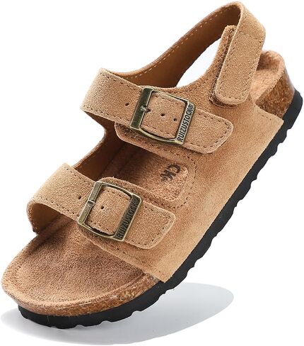 Toddler Sandals Boys Girls Cork Footbed Sandals Kids Adjustable Back Strap Slippers Double Buckle Slide Beach Shoes for Indoor Outdoor in Kuwait