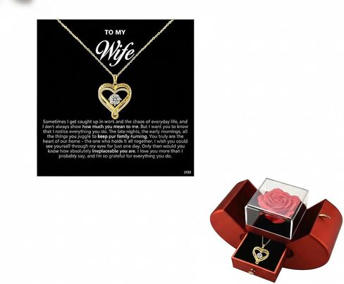 ziella Preserved Flowers Rose Box with Double Heart Necklace, Eternal Rose Gifts for Wife from Husband on Valentine's Day Anniversary Birthday in Saudi Arabia