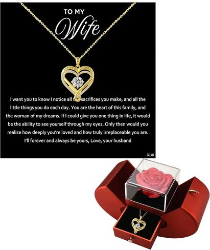 ziella Preserved Flowers Rose Box with Double Heart Necklace, Eternal Rose Gifts for Wife from Husband on Valentine's Day Anniversary Birthday in Saudi Arabia