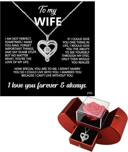 ziella Preserved Flowers Rose Box with Double Heart Necklace, Eternal Rose Gifts for Wife from Husband on Valentine's Day Anniversary Birthday in Saudi Arabia