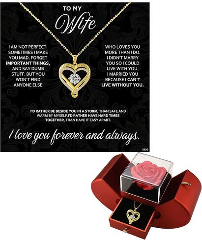 ziella Preserved Flowers Rose Box with Double Heart Necklace, Eternal Rose Gifts for Wife from Husband on Valentine's Day Anniversary Birthday in Saudi Arabia