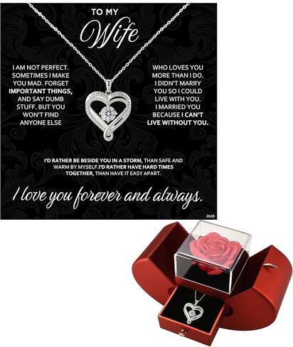 ziella Preserved Flowers Rose Box with Double Heart Necklace, Eternal Rose Gifts for Wife from Husband on Valentine's Day Anniversary Birthday in Saudi Arabia