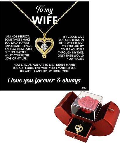 ziella Preserved Flowers Rose Box with Double Heart Necklace, Eternal Rose Gifts for Wife from Husband on Valentine's Day Anniversary Birthday in Saudi Arabia