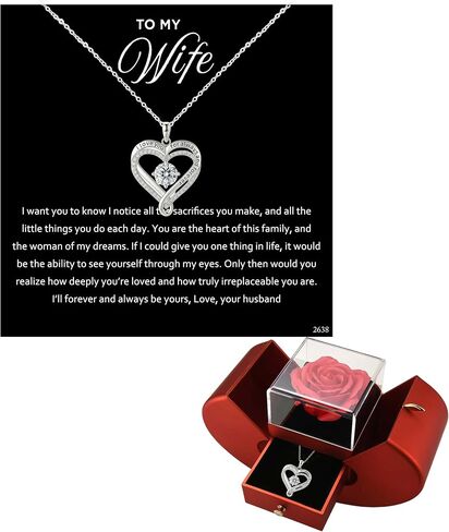 ziella Preserved Flowers Rose Box with Double Heart Necklace, Eternal Rose Gifts for Wife from Husband on Valentine's Day Anniversary Birthday in Saudi Arabia
