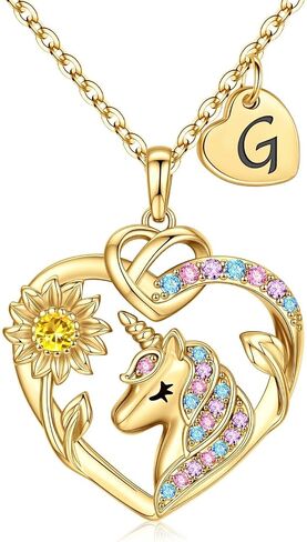 MONOOC Unicorn Gifts for Girls Kids - Sunflower Unicorn Necklace for Girls 14K-Gold-Plated Initial Unicorns Necklaces Unicorns Jewelry Birthday Gifts for Kids Girl in Saudi Arabia