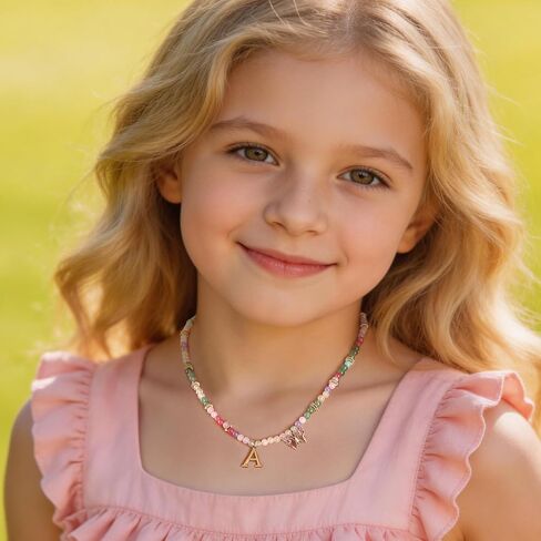 Beaded Initial Necklace for Kids Girls Women, Butterfly Letter Necklace, Stainless Steel Initial Jewelry, Durable Handmade Natural Stone Beads, Birthday Gifts for Daughter Granddaughter in Kuwait