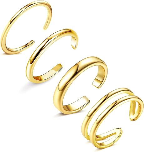 4 Pcs Toe Rings for Women 14K Gold Plated Open Toe Ring Set Dainty Band Knuckle Tail Ring Waterproof Summer Beach Foot Jewelry in Saudi Arabia