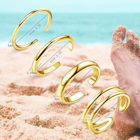 4 Pcs Toe Rings for Women 14K Gold Plated Open Toe Ring Set Dainty Band Knuckle Tail Ring Waterproof Summer Beach Foot Jewelry in Saudi Arabia