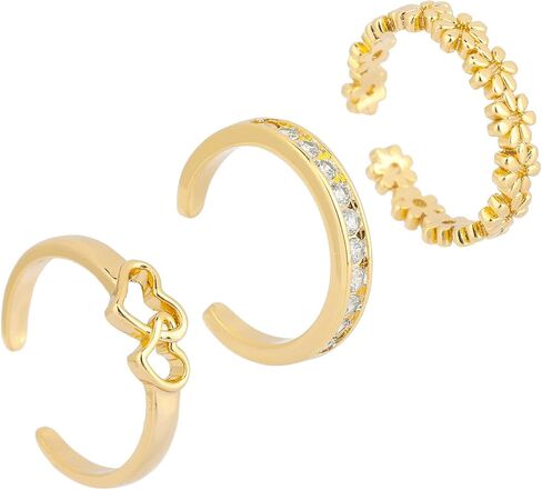 Mikovivi 3pcs Toe Rings for Women, 3 Styles Non Tarnish Gold-Colored Adjustable CZ Open Toe Ring Dainty Foot Jewelry Set Summer Beach Gift Decoration in Kuwait