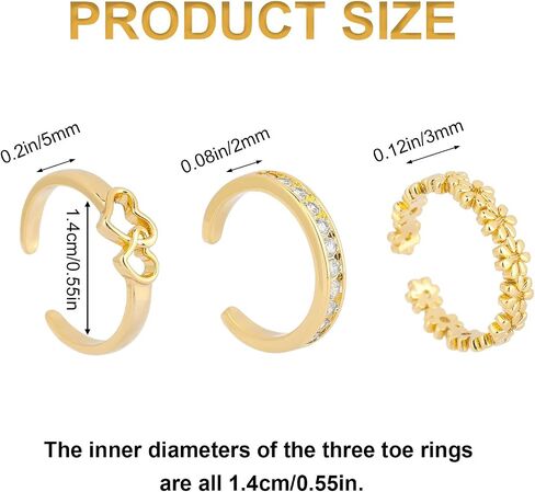 Mikovivi 3pcs Toe Rings for Women, 3 Styles Non Tarnish Gold-Colored Adjustable CZ Open Toe Ring Dainty Foot Jewelry Set Summer Beach Gift Decoration in Kuwait