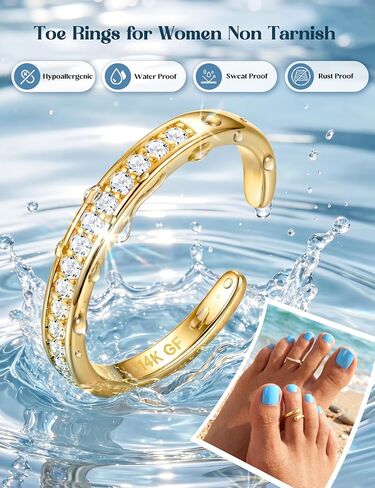 FUNRUN JEWELRY قطعتان من حلقات أصابع القدم المملوءة بالذهب عيار 14 قيراط للنساء غير مشوهة - حلقات تراص مفتوحة مضادة للحساسية قابلة للتعديل، مجوهرات شاطئ صيفية بسيطة مكعبة الزركونيوم، مجموعة حلقات مفصل الخنصر in Kuwait