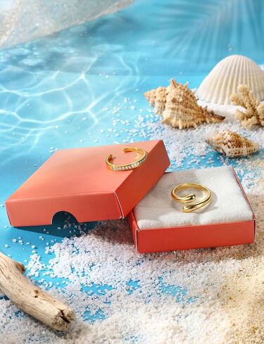 FUNRUN JEWELRY قطعتان من حلقات أصابع القدم المملوءة بالذهب عيار 14 قيراط للنساء غير مشوهة - حلقات تراص مفتوحة مضادة للحساسية قابلة للتعديل، مجوهرات شاطئ صيفية بسيطة مكعبة الزركونيوم، مجموعة حلقات مفصل الخنصر in Kuwait