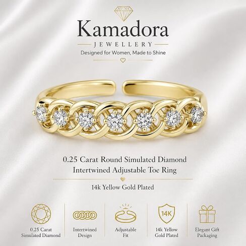 0.25 Carat Round Simulated Diamond Intertwined Adjustable Toe Ring 14k Yellow Gold Plated in Saudi Arabia
