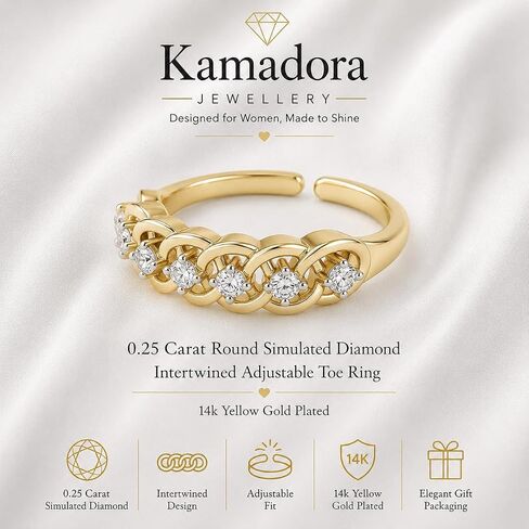 0.25 Carat Round Simulated Diamond Intertwined Adjustable Toe Ring 14k Yellow Gold Plated in Saudi Arabia